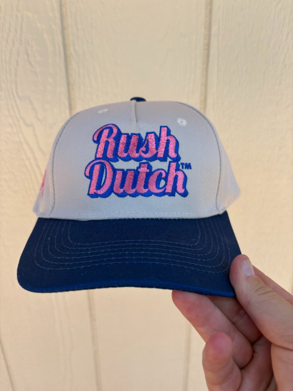 Dutch Bros Coffee Rush Dutch Snapback Hat Unisex Pink Cream Blue Embroidered